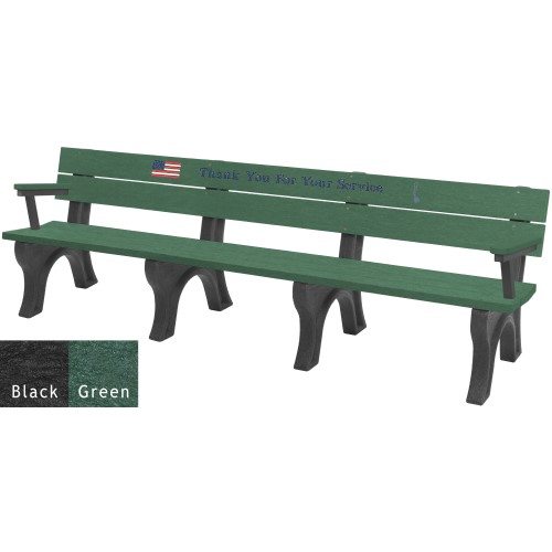 CAD Drawings Polly Products 8' Veterans Bench w/arms, standard engraving & inlay (ASM-VET8BA)