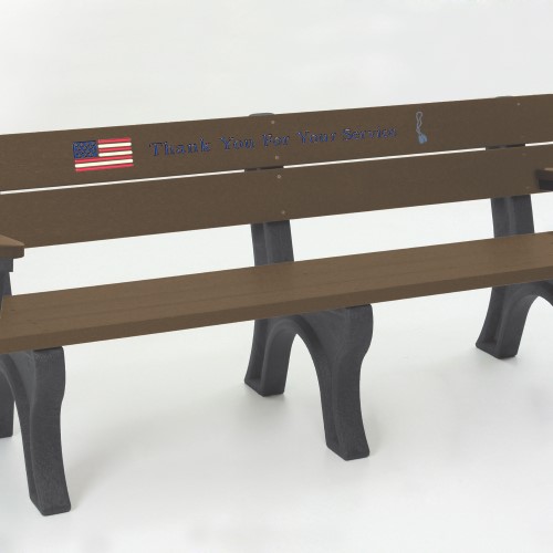 CAD Drawings Polly Products 6' Veterans Bench w/arms, standard engraving & inlay (ASM-VET6BA)