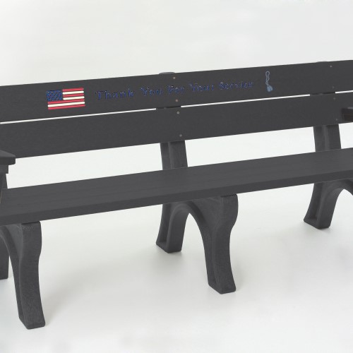 CAD Drawings Polly Products 6' Veterans Bench w/arms, standard engraving & inlay (ASM-VET6BA)