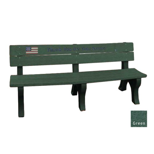 CAD Drawings Polly Products 6' Veterans Bench, standard engraving & inlay (ASM-VET6B)