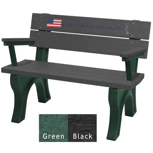 CAD Drawings Polly Products 4' Veterans Bench w/arms, standard engraving & inlay (ASM-VET4BA)