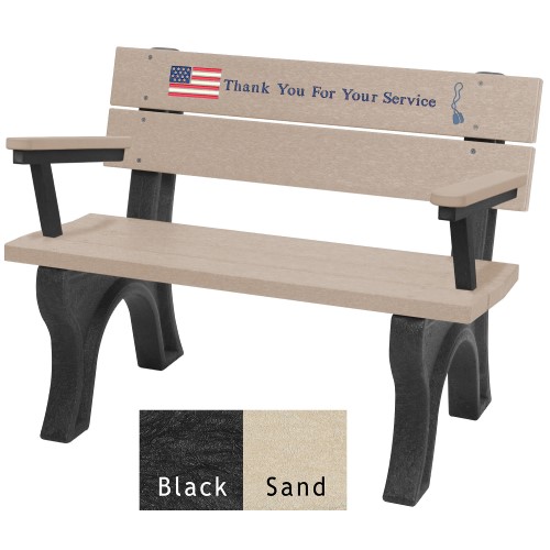 CAD Drawings Polly Products 4' Veterans Bench w/arms, standard engraving & inlay (ASM-VET4BA)