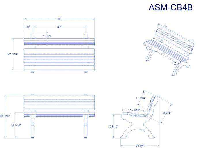 Cambridge 4' Backed Bench (ASM-CB4B)