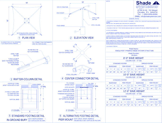 Single Post Pyramid Shade System - 18' x 18'