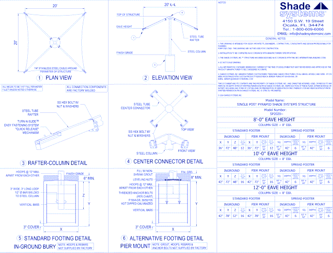 Single Post Pyramid Shade System - 20' x 20'