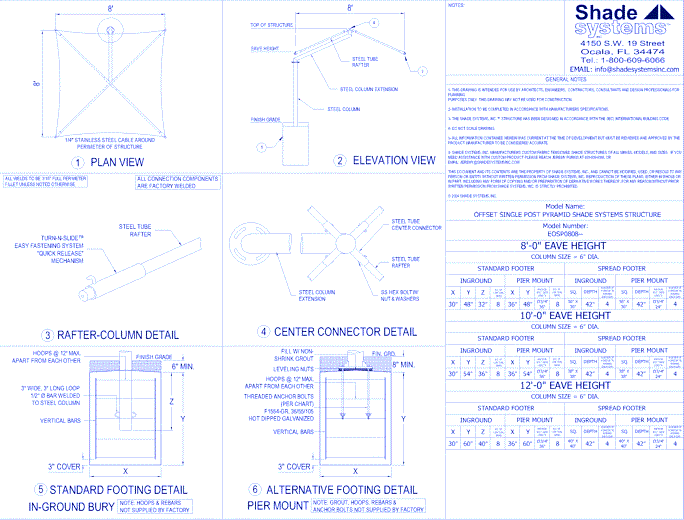 Offset Single Post Pyramid Shade System - 8' x 8'
