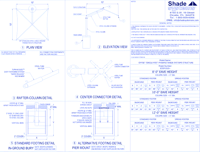 Offset Single Post Pyramid Shade System - 10' x 10'