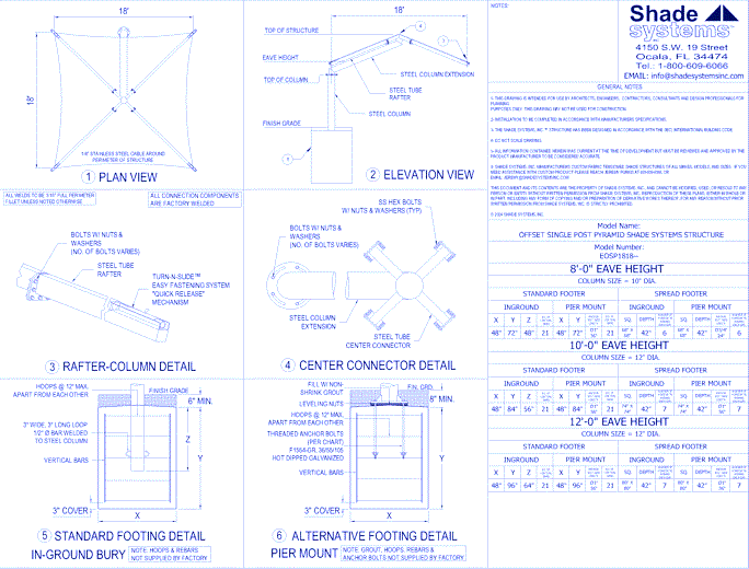 Offset Single Post Pyramid Shade System - 18' x 18'