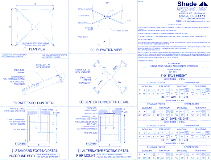 Single Post Hypar Shade System - 15' x 15'