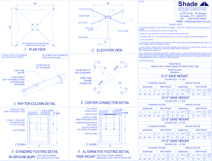 Single Post Hypar Shade System - 18' x 18'