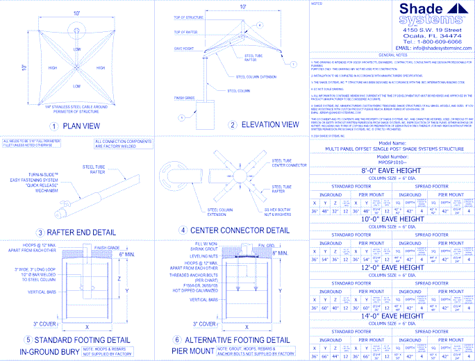 Multi-Panel Offset Single Post Shade System - 10' x 10'
