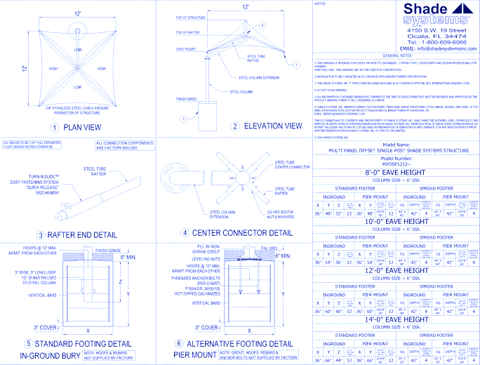 Multi-Panel Offset Single Post Shade System - 12' x 12'