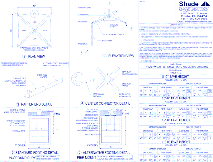 Multi-Panel Offset Single Post Shade System - 15' x 15'