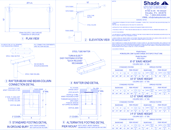 Monoslope Cantilever Shade System - 10' x 20'