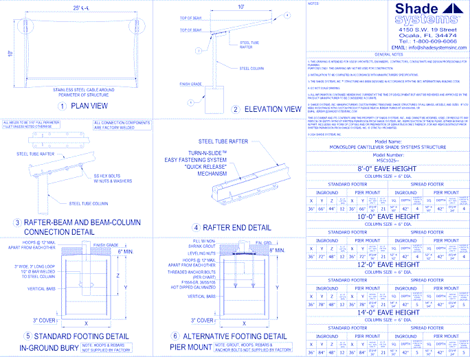 Monoslope Cantilever Shade System - 10' x 25'