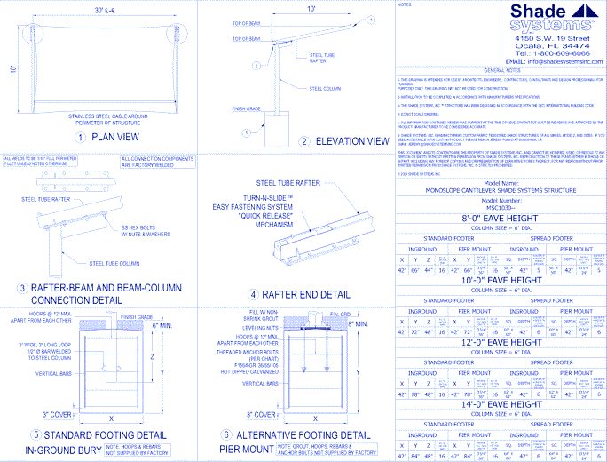 Monoslope Cantilever Shade System - 10' x 30'