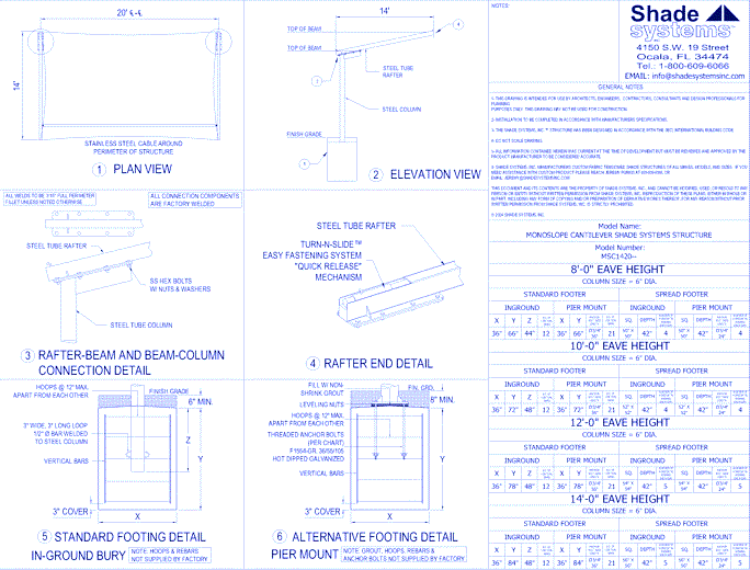 Monoslope Cantilever Shade System - 14' x 20'