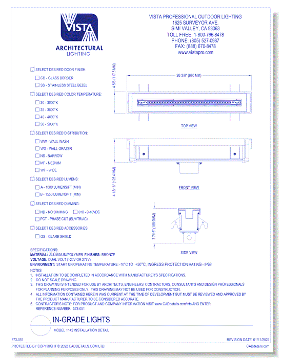 In-Grade Lights: Model 1142 Installation Detail