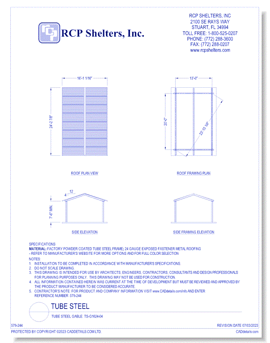 Tube Steel Gable: TS-G1624-04