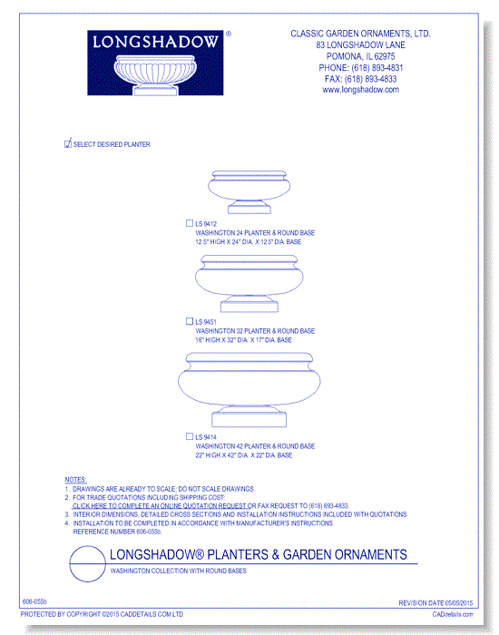 Washington Collection w / Round Bases (12.5 - 22 Inch High)