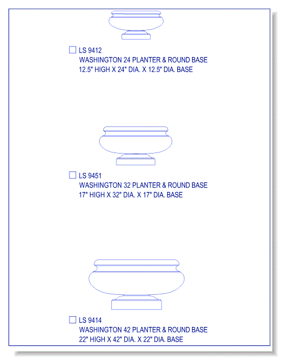 Washington Collection w / Round Bases (12.5 - 22 Inch High)