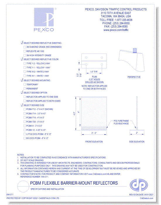 PCBM Flexible Barrier-Mount Reflectors - Specifications & Installation