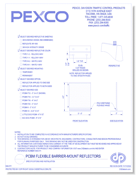 PCBM Flexible Barrier-Mount Reflectors - Specifications & Installation