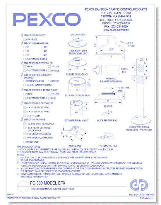 FG 300 Model EFX:  High-Performance Surface Mount Post