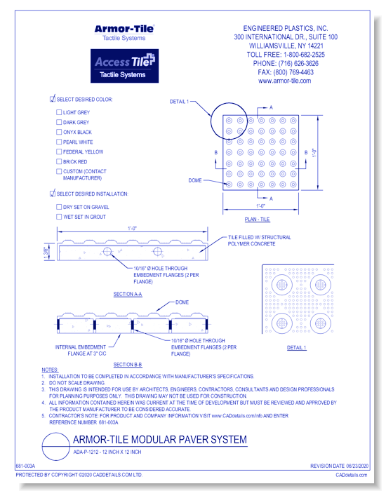 ADA-P-1212 - 12 Inch x 12 Inch