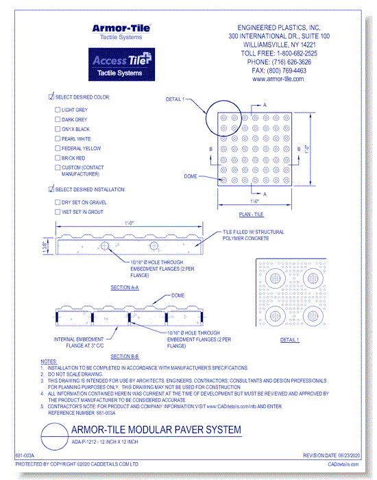 ADA-P-1212 - 12 Inch x 12 Inch