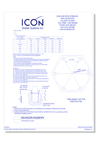 Hexagon HX20M-P4 - Anchor Bolt Layout