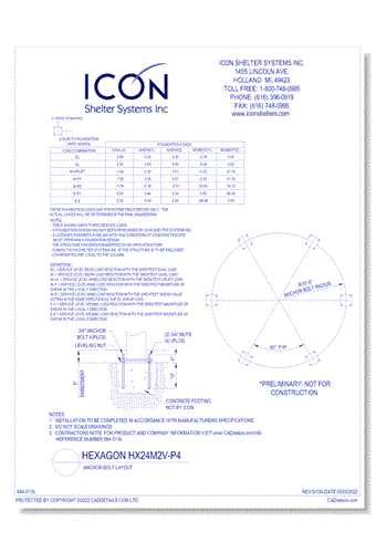 Hexagon HX24M2V-P4 - Anchor Bolt Layout