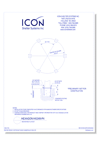 Hexagon HX24M- Full Circle-P4 - Anchor Bolt Layout