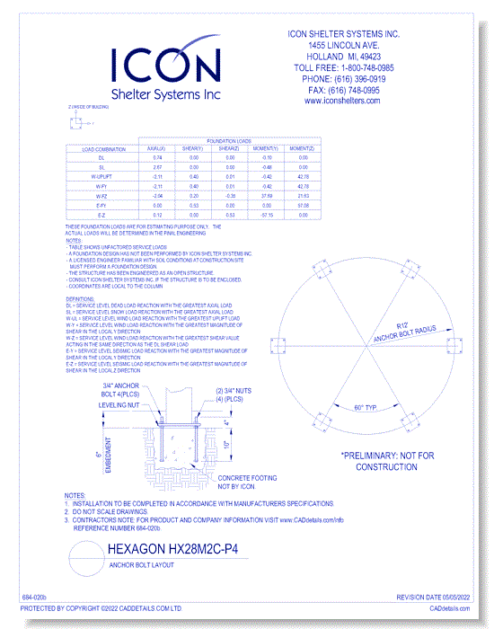 Hexagon HX28M2C-ORN-P4 - Anchor Bolt Layout