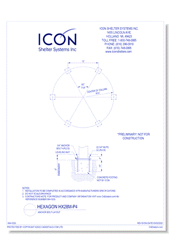 Hexagon HX28M-02-P4 - Anchor Bolt Layout