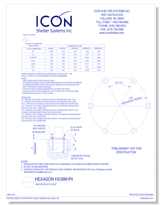 Hexagon HX36M-P4 - Anchor Bolt Layout
