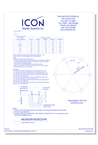 Hexagon HX36T2V-P4 - Anchor Bolt Layout
