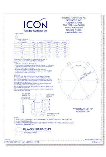 Hexagon HX44M2C-P4 - Anchor Bolt Layout