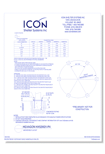 Hexagon HX52M2V-P4 - Anchor Bolt Layout