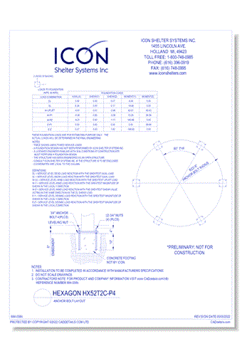 Hexagon HX52T2C-P4 - Anchor Bolt Layout