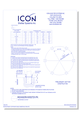 Hexagon HX52T2V-P4 - Anchor Bolt Layout