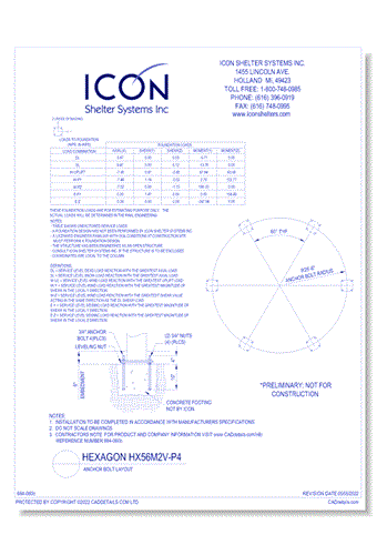 Hexagon HX56M2V-P4 - Anchor Bolt Layout