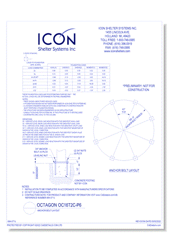 Octagon OC16M2C-P6 - Anchor Bolt Layout