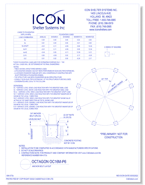 Octagon OC16M-P6 - Anchor Bolt Layout