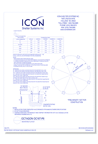 Octagon OC16T-P6 - Anchor Bolt Layout