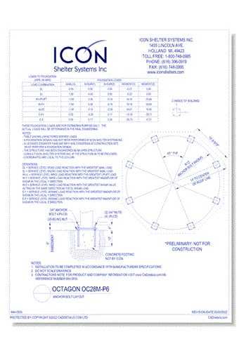 Octagon OC28M-P6 - Anchor Bolt Layout