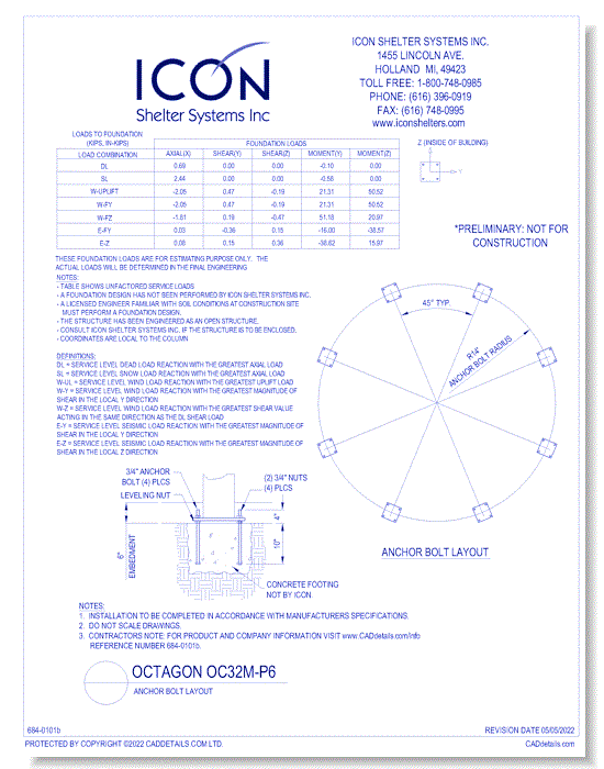 Octagon OC32M-P6 - Anchor Bolt Layout
