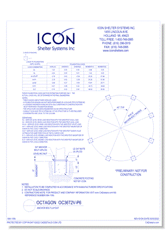 Octagon OC36T2V-P6 - Anchor Bolt Layout