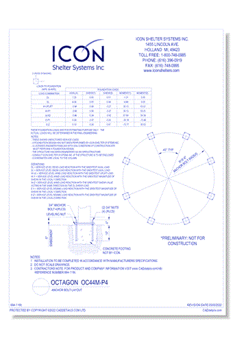 Octagon OC44M-P4 - Anchor Bolt Layout