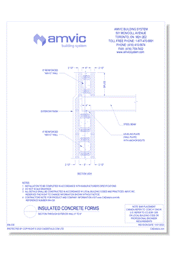 (FLR-010) Section Through Exterior Wall 8 Inch to 6 Inch